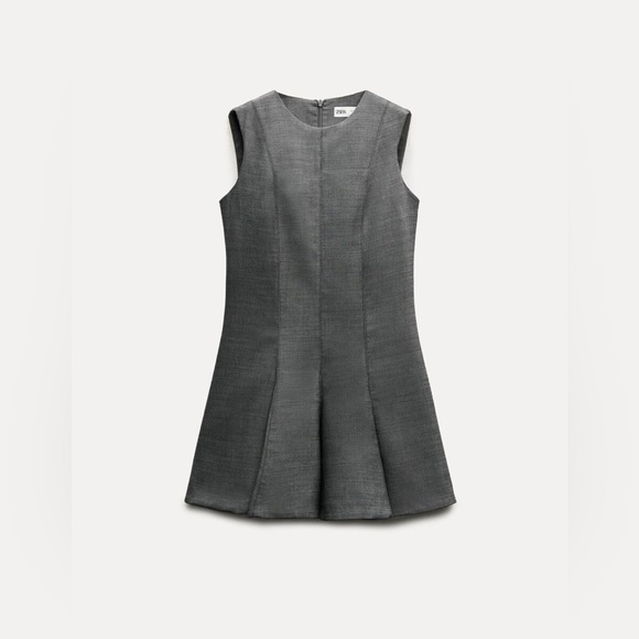 Zara Medium Grey Skater Dress ZW Collection Drop Waist - Picture 2 of 7